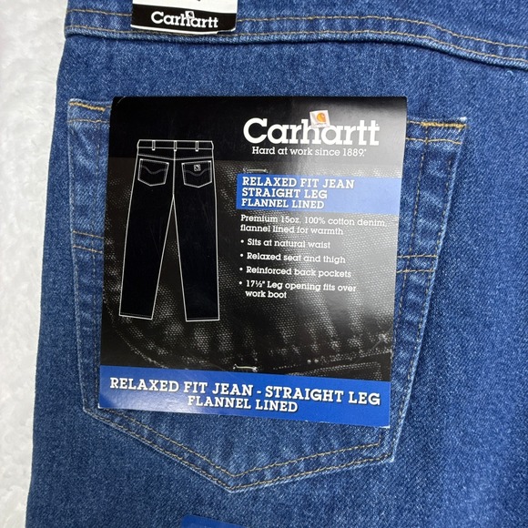 Carhartt Relaxed Fit Flannel Lined Jeans Mens 44x30 B172 DST NWT NOS Denim - Picture 6 of 12